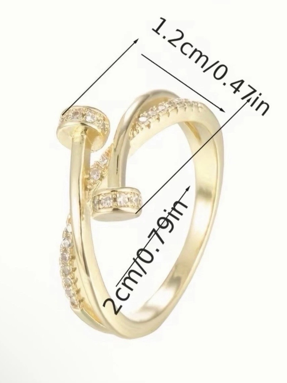 Gold Crystal Accent Nail-Style Ring - Sizes 9 - Picture 4 of 4